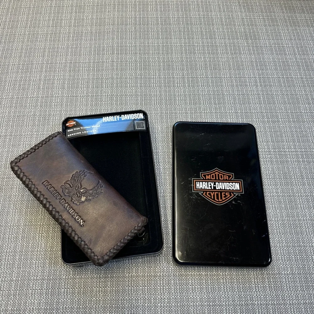 New Harley-Davidson Ride Free Trucker Wallet Eagle Brown Leather w/RFID 5748